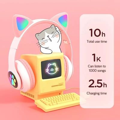 Zwart Bluetooth Cat Headphones, Vouwbare Draadloze Bluetooth-Hoofdtelefoons