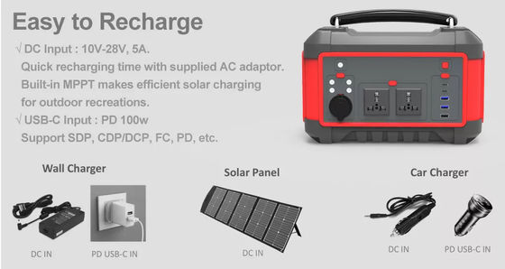 De draagbare van de de Krachtcentrale600w 162Ah AC gelijkstroom USB Snelle Last van de Lithiumbatterij Zonnegenerator
